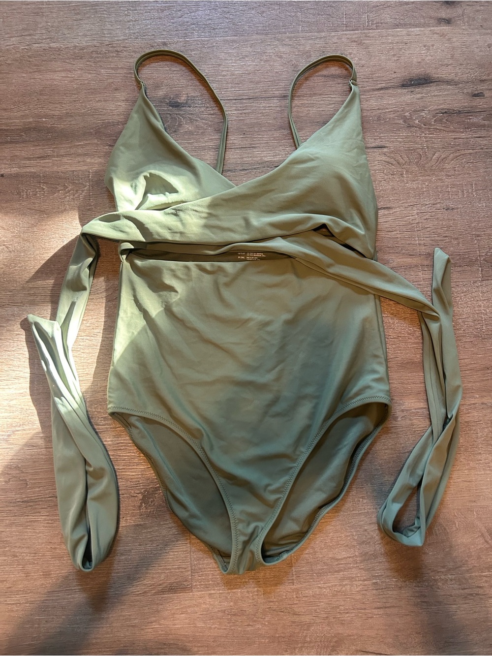 Aerie One Piece Swimsuit Womens Tall M Olive Green Wrap Front Full